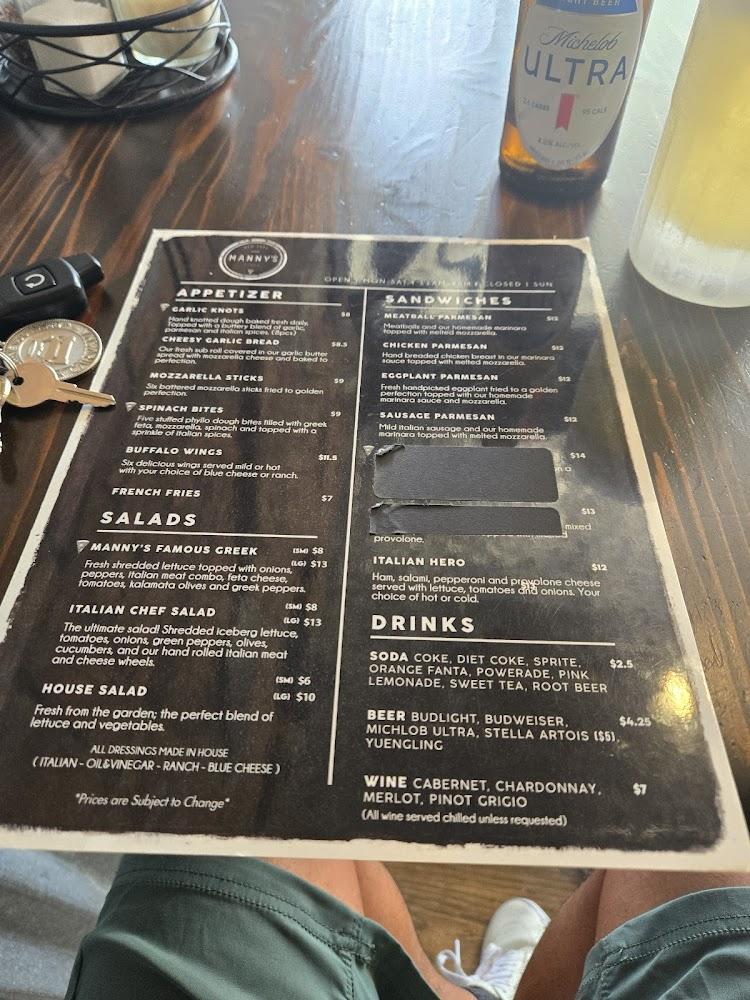 Manny's Pizzeria & Restaurant Menu image 1