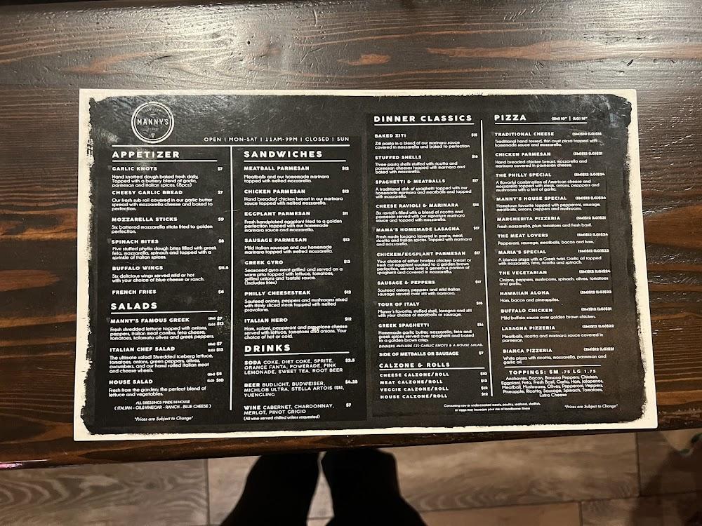 Manny's Pizzeria & Restaurant Menu image 2